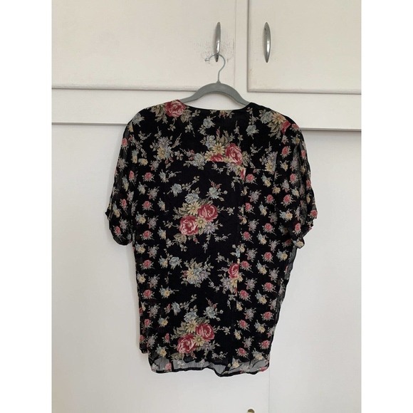 Amanda Smith‎ Size Small Black Floral Vintage Short Sleeve Women's Tops - Picture 6 of 6